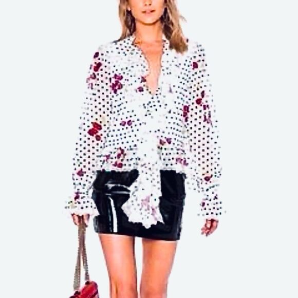 Revolve NBD White Ruffle Blouse Maraschino Top in Cherry Dot NWOT S - Picture 4 of 15